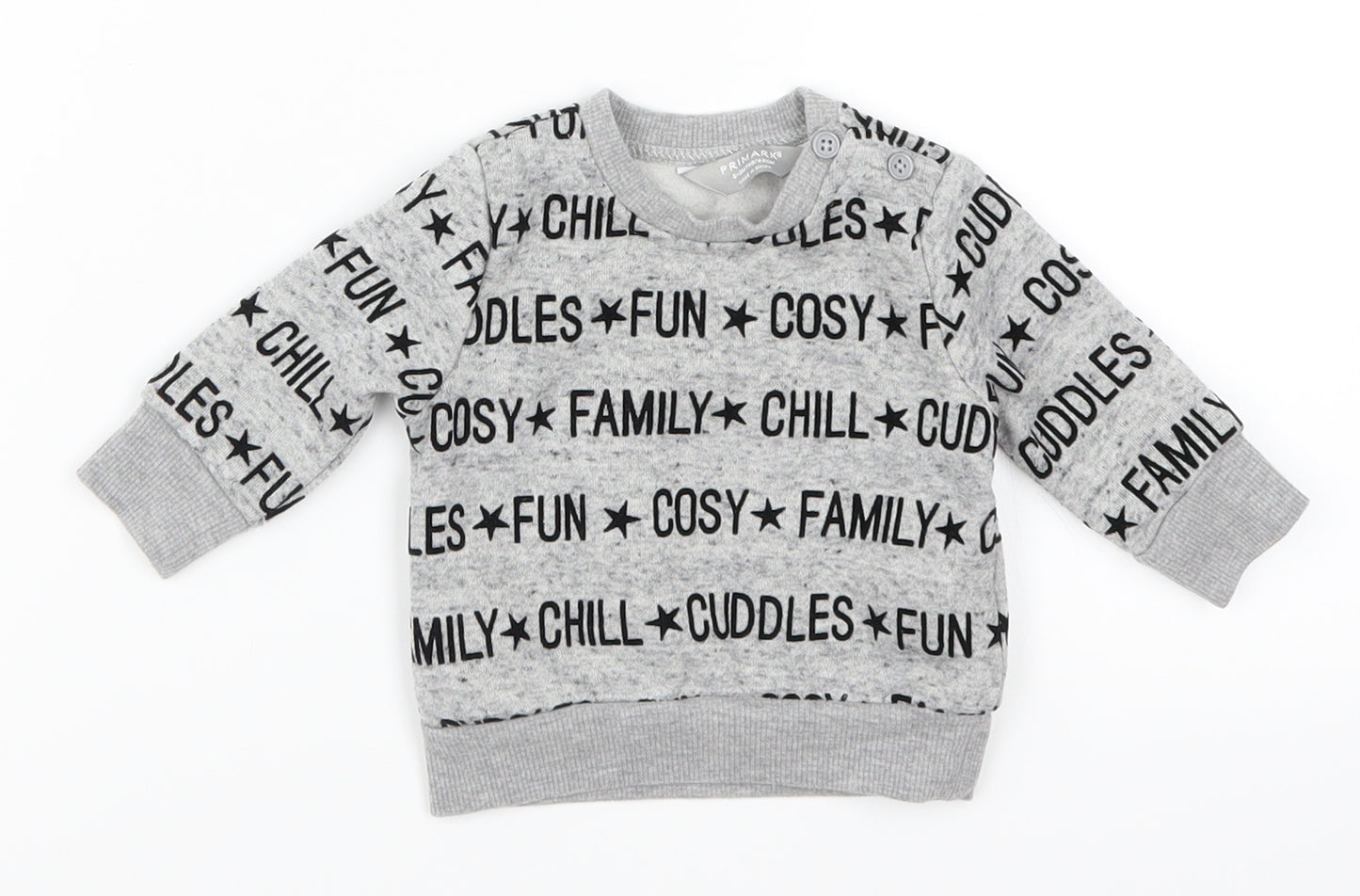 Primark Baby Grey   Basic T-Shirt Size 0-3 Months  - Family Fun Cosy Chill Cuddles