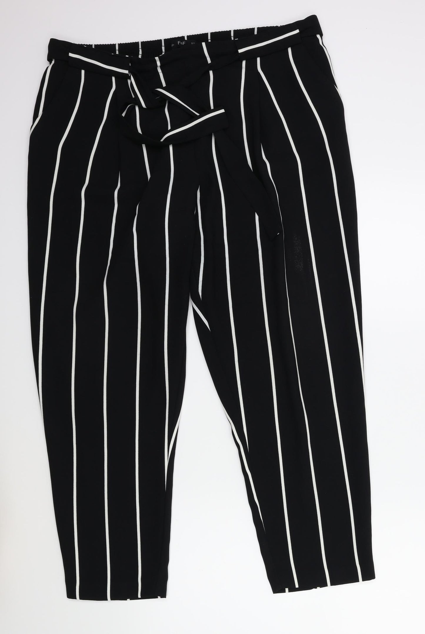 F&F Womens Black Striped  Trousers  Size 16 L27 in