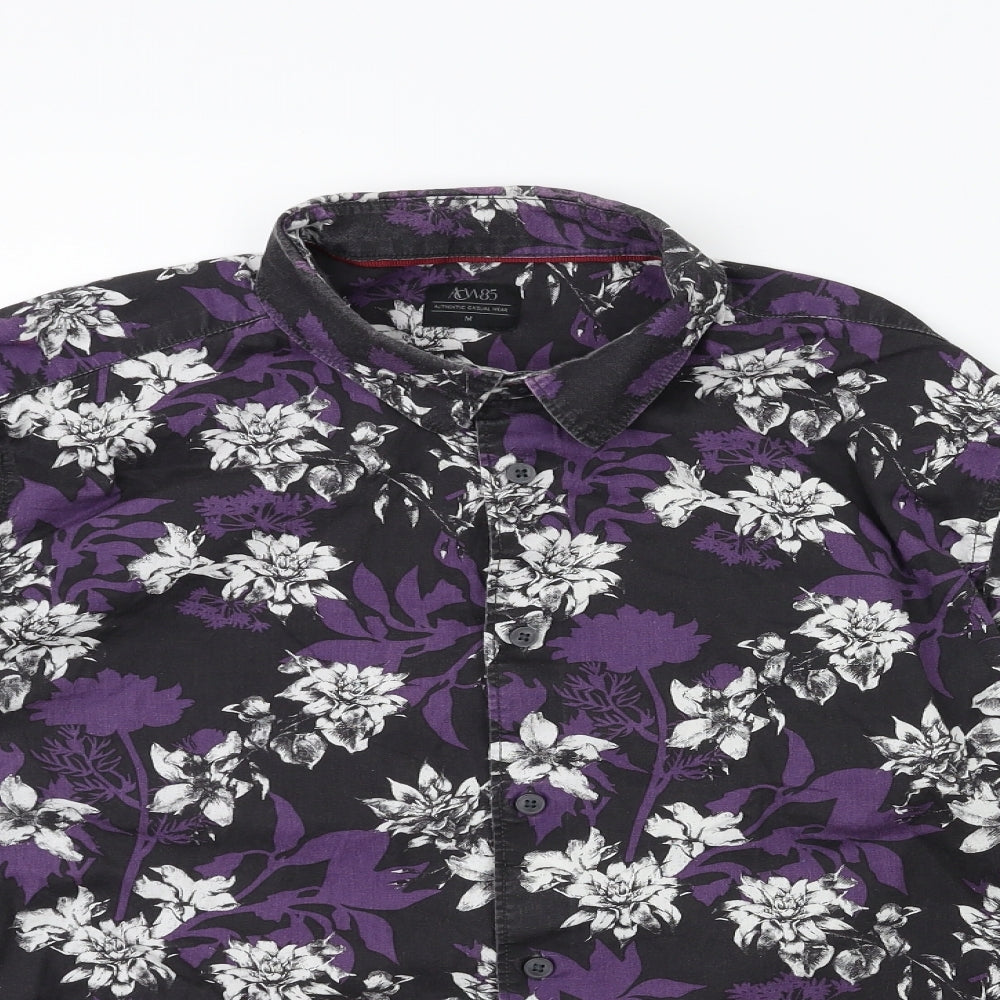 awc85 Mens Purple Floral   Button-Up Size M