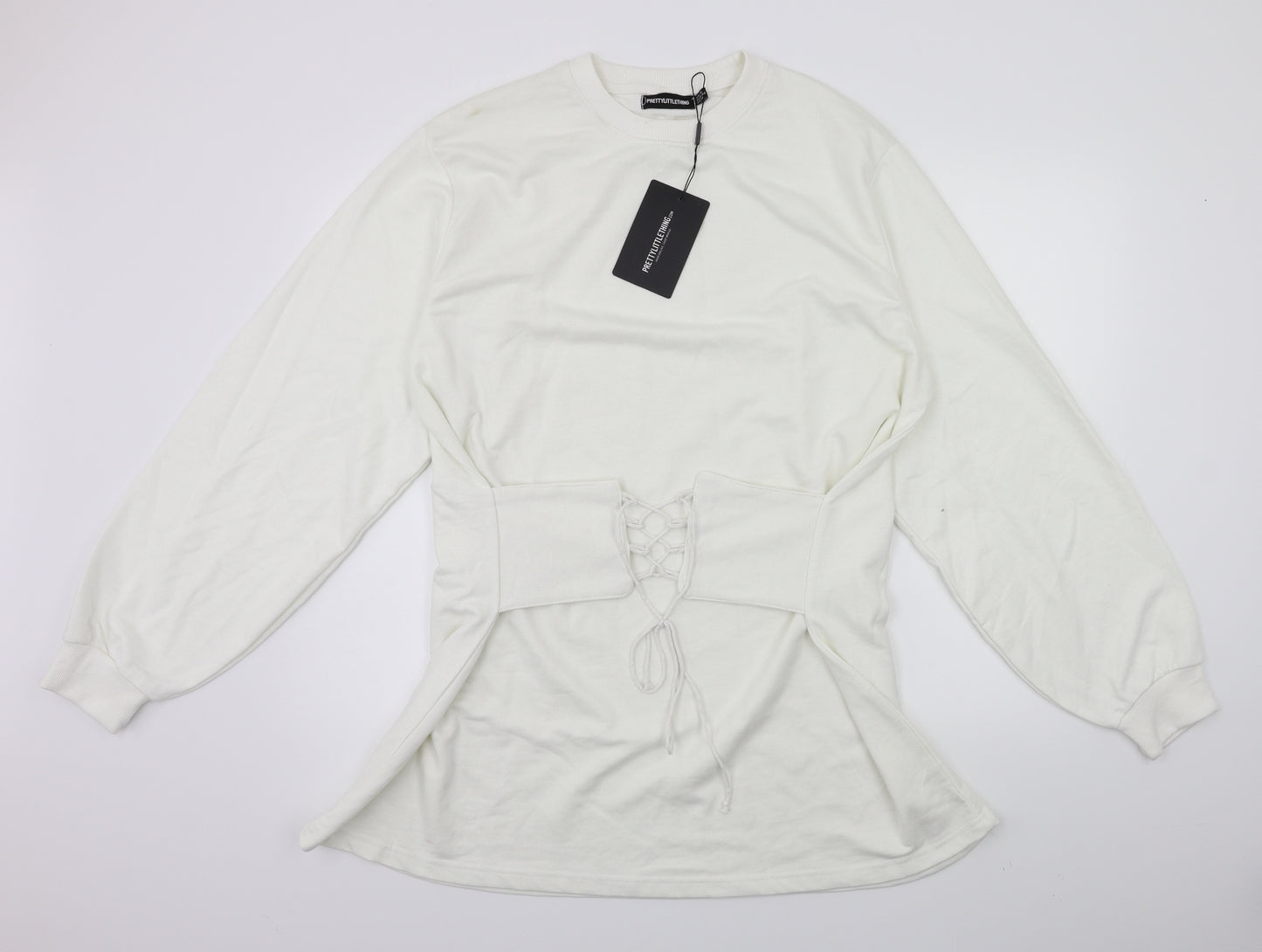 PRETTYLITTLETHING Womens White   Pullover Sweatshirt Size 16