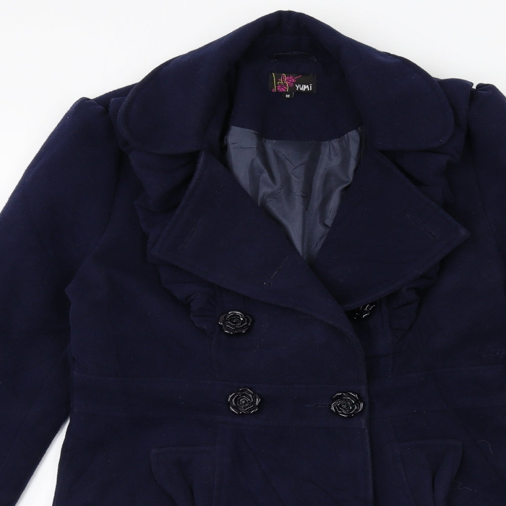 Yumi Womens Blue   Overcoat Coat Size M