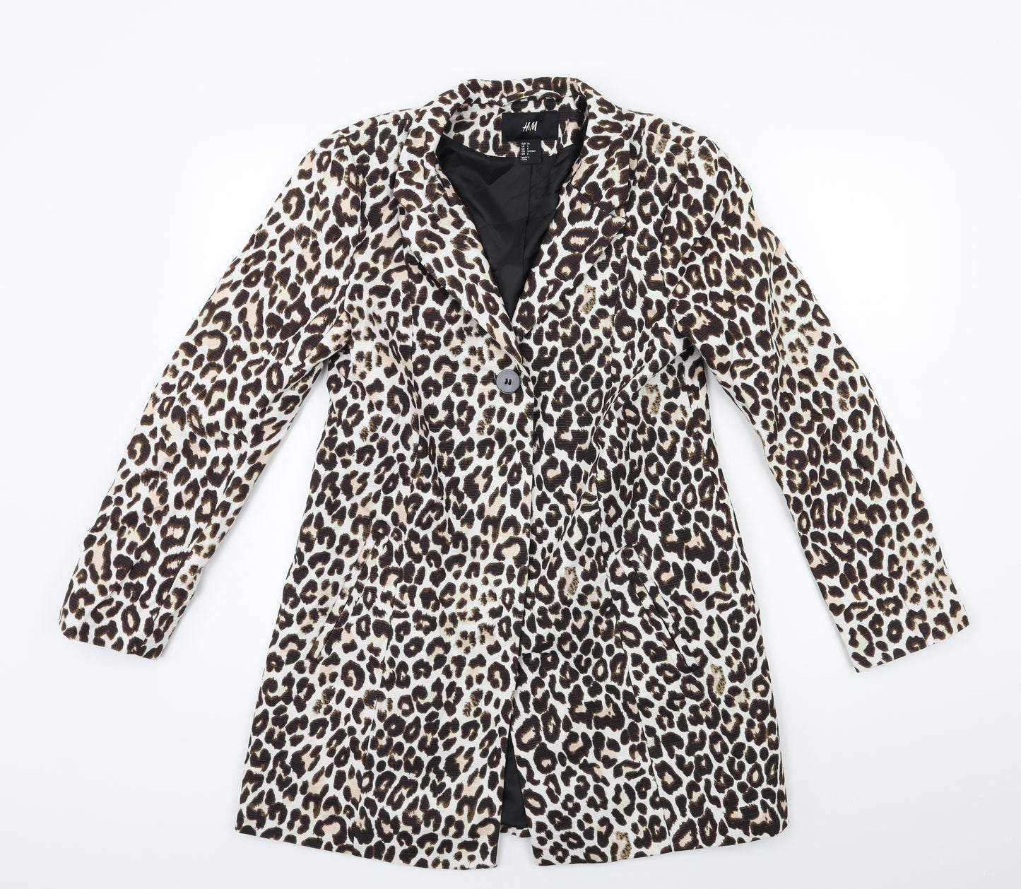 H&M Womens Brown Animal Print  Overcoat Coat Size 8