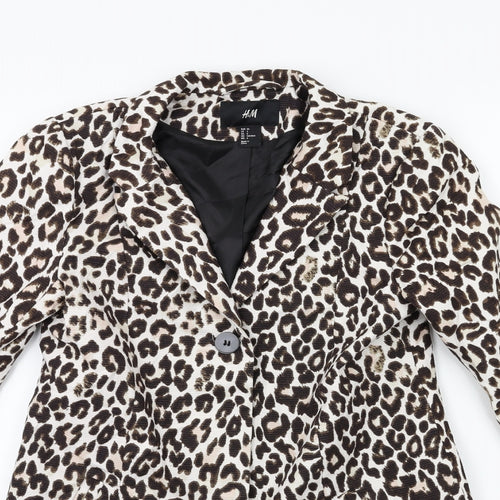 H&M Womens Brown Animal Print  Overcoat Coat Size 8