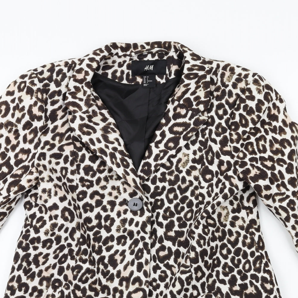 H&M Womens Brown Animal Print  Overcoat Coat Size 8