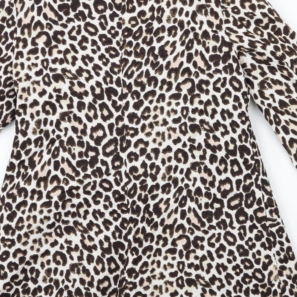 H&M Womens Brown Animal Print  Overcoat Coat Size 8
