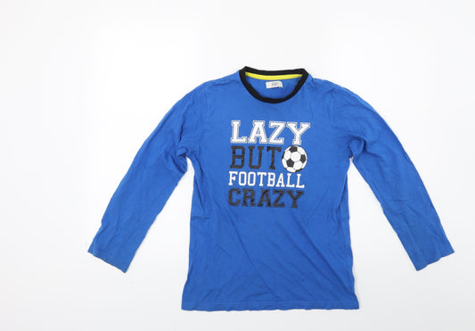 Front view of Next boys’ blue pyjama top, size 11-12, years - football