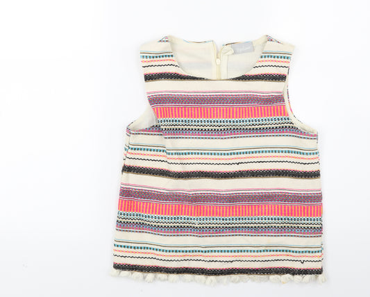 Front view of Next girls’ beige striped tunic tank, size 12, years