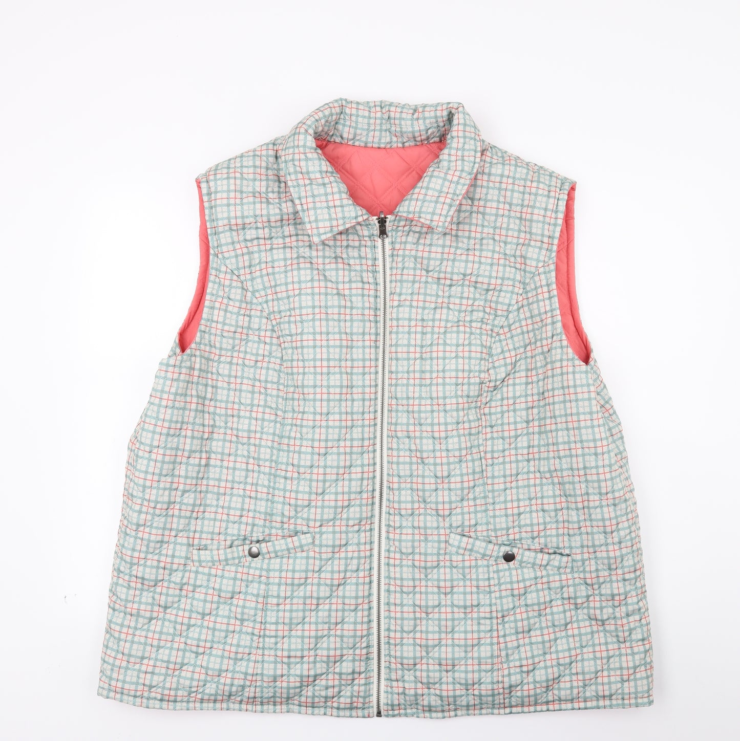 Damart Womens Green Check  Gilet Coat Size 26