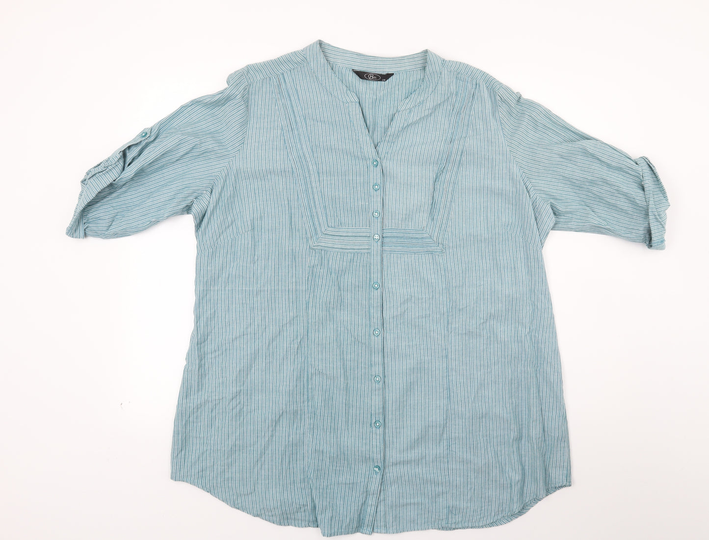 BM Womens Green Striped  Basic Button-Up Size 20