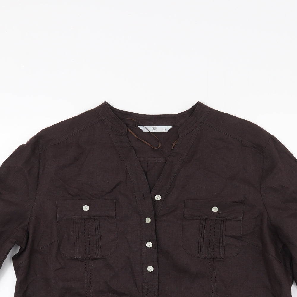 TU Womens Brown   Tunic Button-Up Size 16