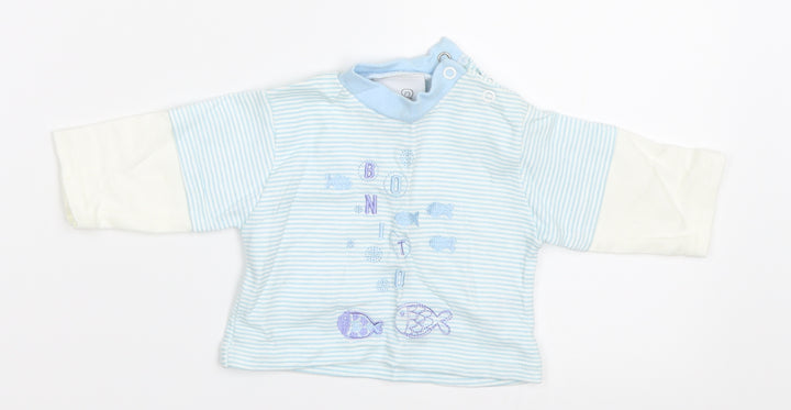 Teddy Boys Blue Striped  Basic T-Shirt Size 0-3 Months