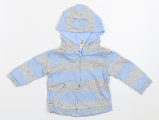 Front view of Tiny Ted boys’ blue striped jacket, size 3-6, months
