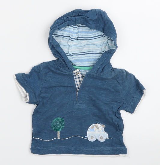 Front view of TU boys’ blue basic t-shirt, size 3-6, months