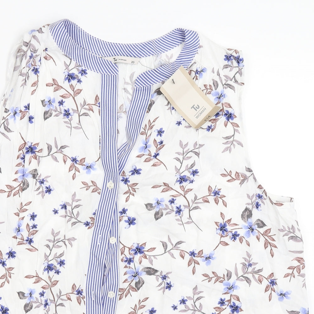 TU Womens White Floral  Basic Button-Up Size 20