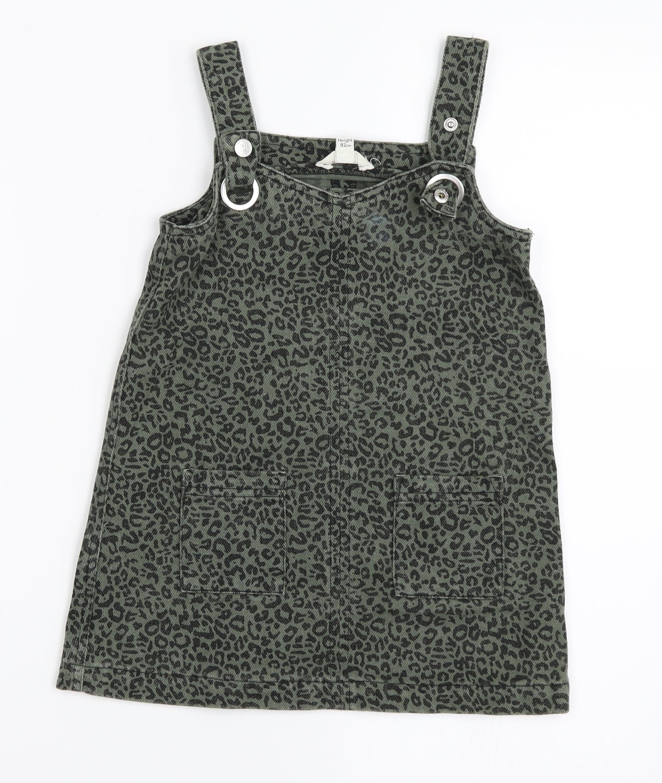 River Island Girls Green Animal Print  Pinafore/Dungaree Dress  Size 18-24 Months
