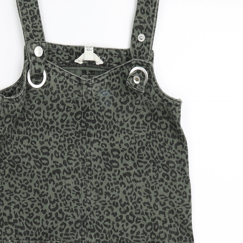 River Island Girls Green Animal Print  Pinafore/Dungaree Dress  Size 18-24 Months
