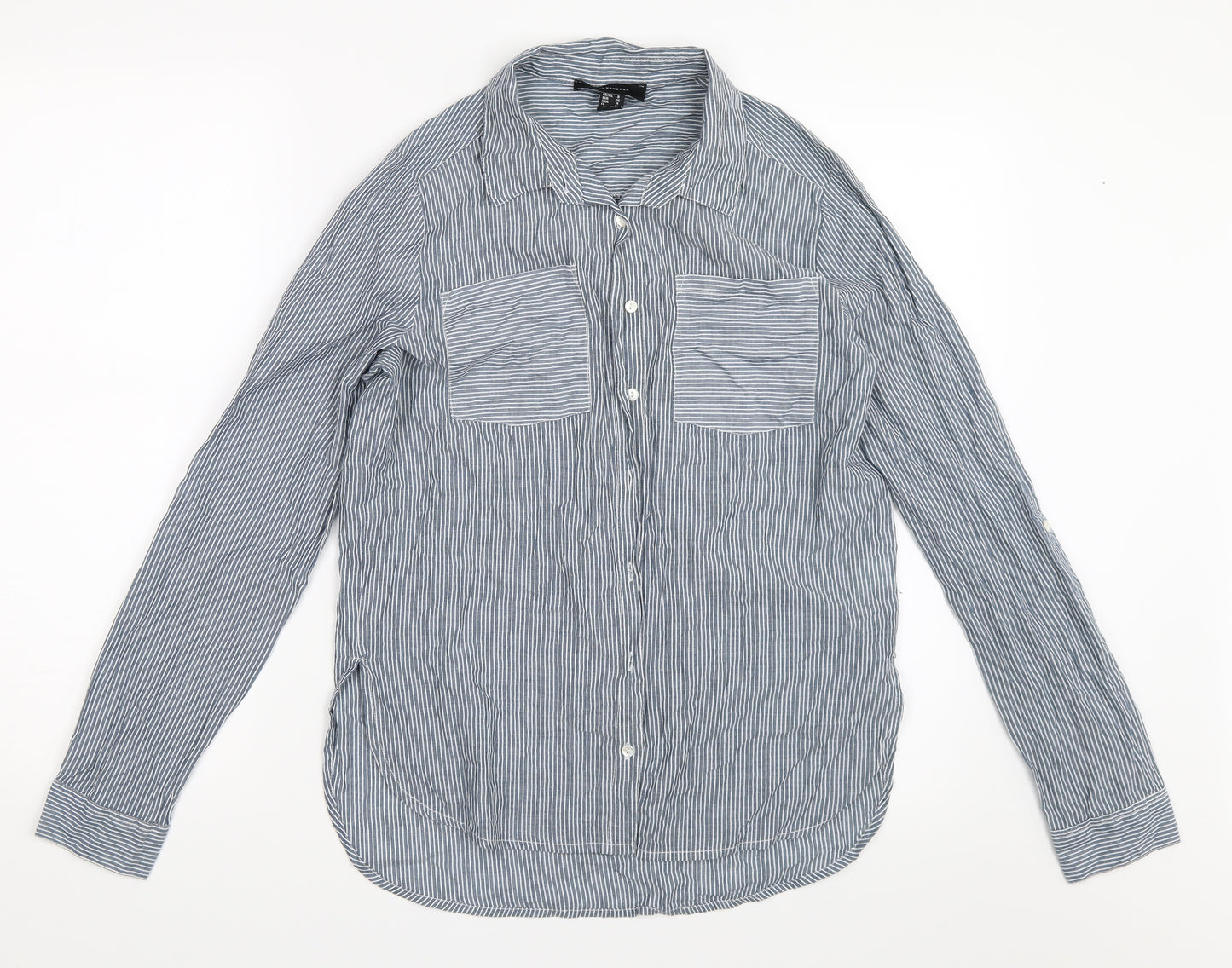 Atmosphere Womens Blue Striped  Basic Button-Up Size 8