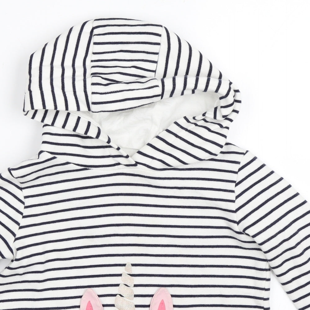 F&F Girls White Striped  Pullover Hoodie Size 2-3 Years  - unicorn