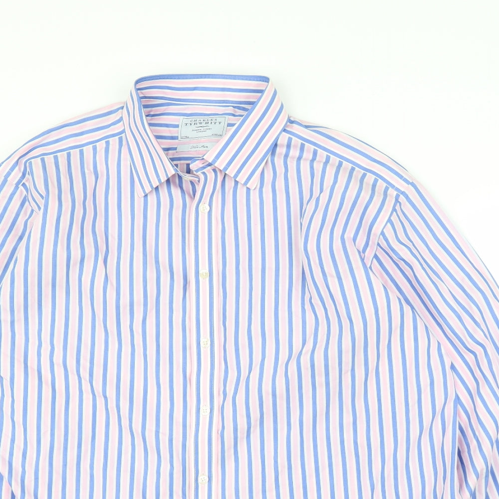 Charles Tyrwhitt Mens Blue Striped   Button-Up Size 17