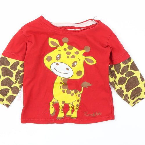 Kool Kids Boys Red Animal Print  Basic T-Shirt Size 9-12 Months  - Giraffe