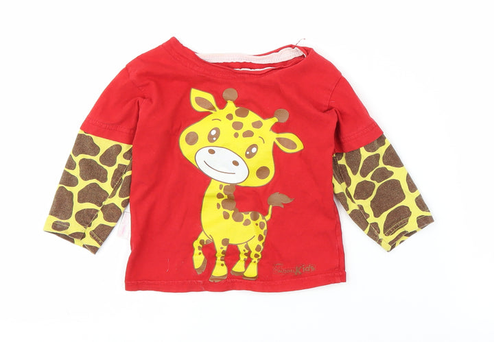 Kool Kids Boys Red Animal Print  Basic T-Shirt Size 9-12 Months  - Giraffe