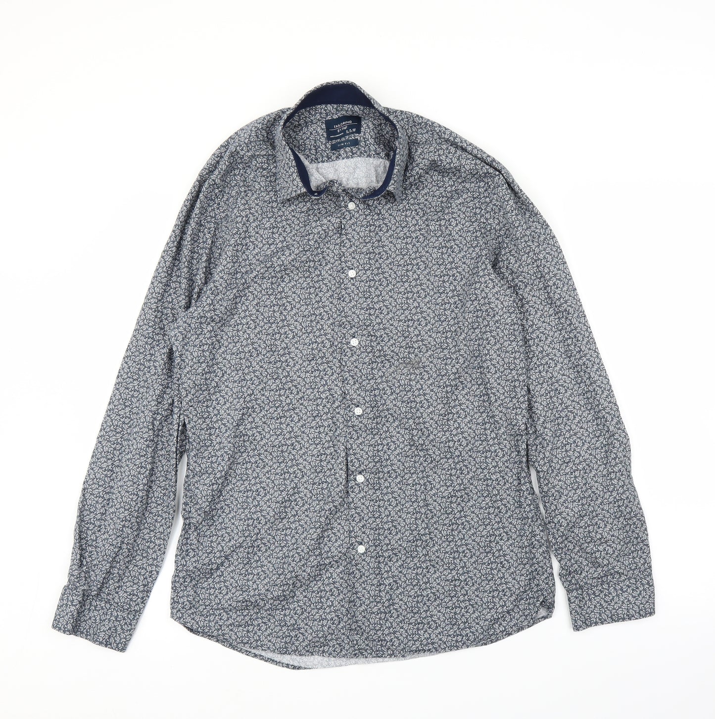 F&F Mens Blue Floral   Button-Up Size 15.5