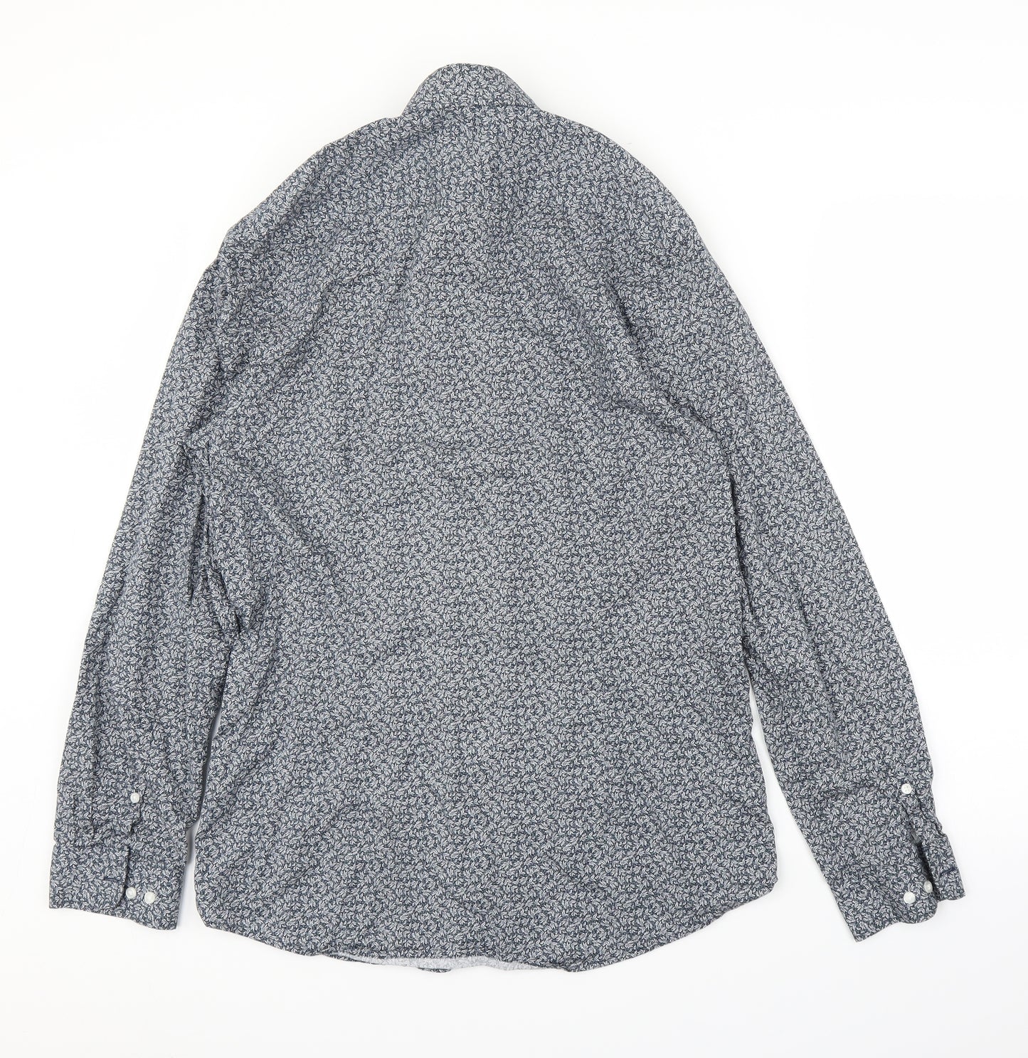 F&F Mens Blue Floral   Button-Up Size 15.5