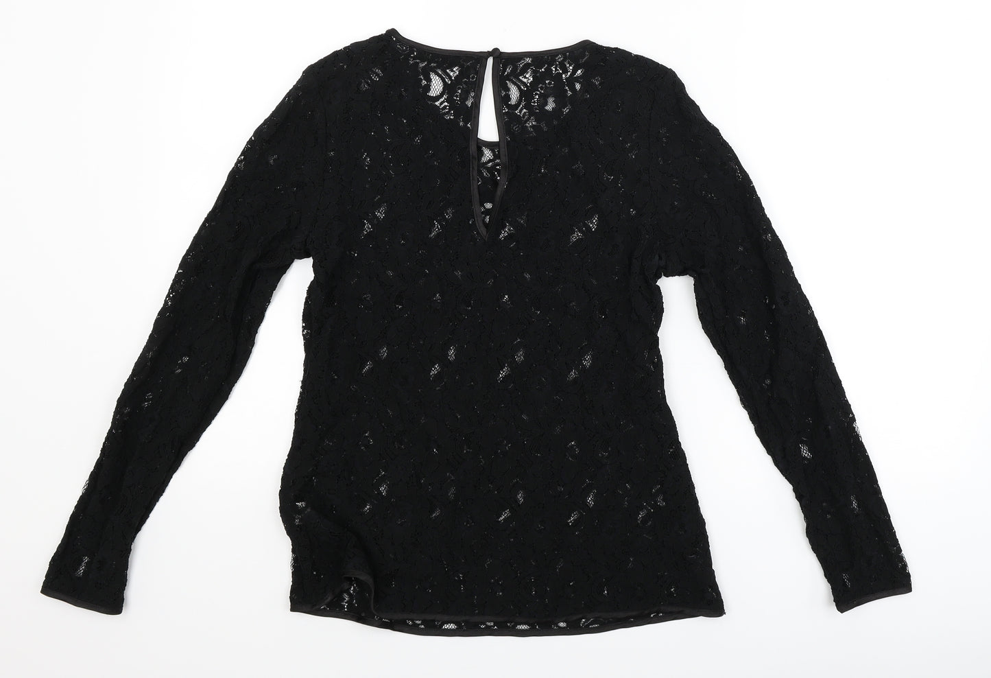 Oasis Womens Black Floral Lace Basic T-Shirt Size M