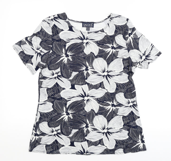 Saloos Womens Blue Floral Basic T-Shirt Size 14