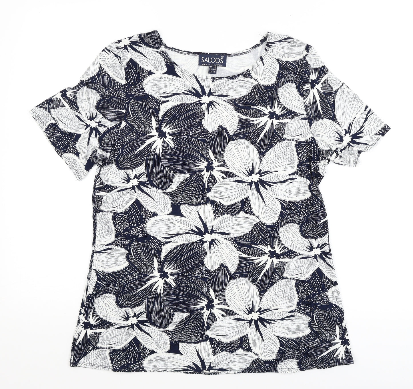 Saloos Womens Blue Floral  Basic T-Shirt Size 14