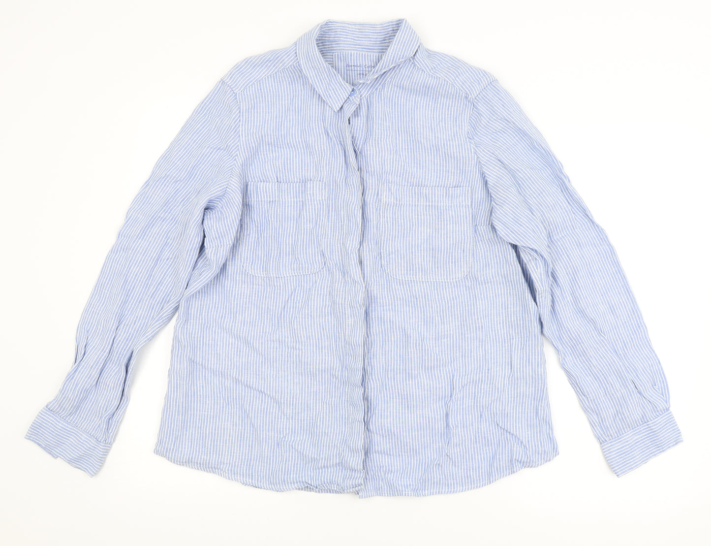 Marks and Spencer Womens Blue Striped  Basic Button-Up Size 16