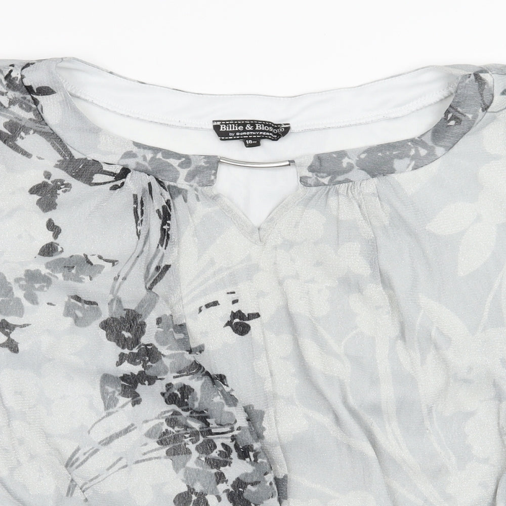 Dorothy Perkins Womens Silver Floral  Basic Blouse Size 18