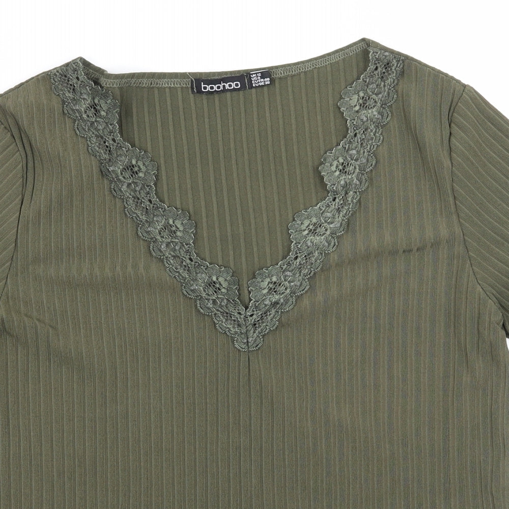 Boohoo Womens Green  Jersey Basic T-Shirt Size 12