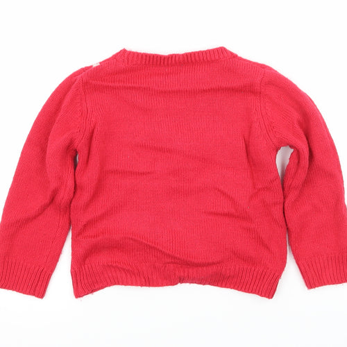 F&F Girls Pink  Knit Pullover Jumper Size 2-3 Years  - Rudolph