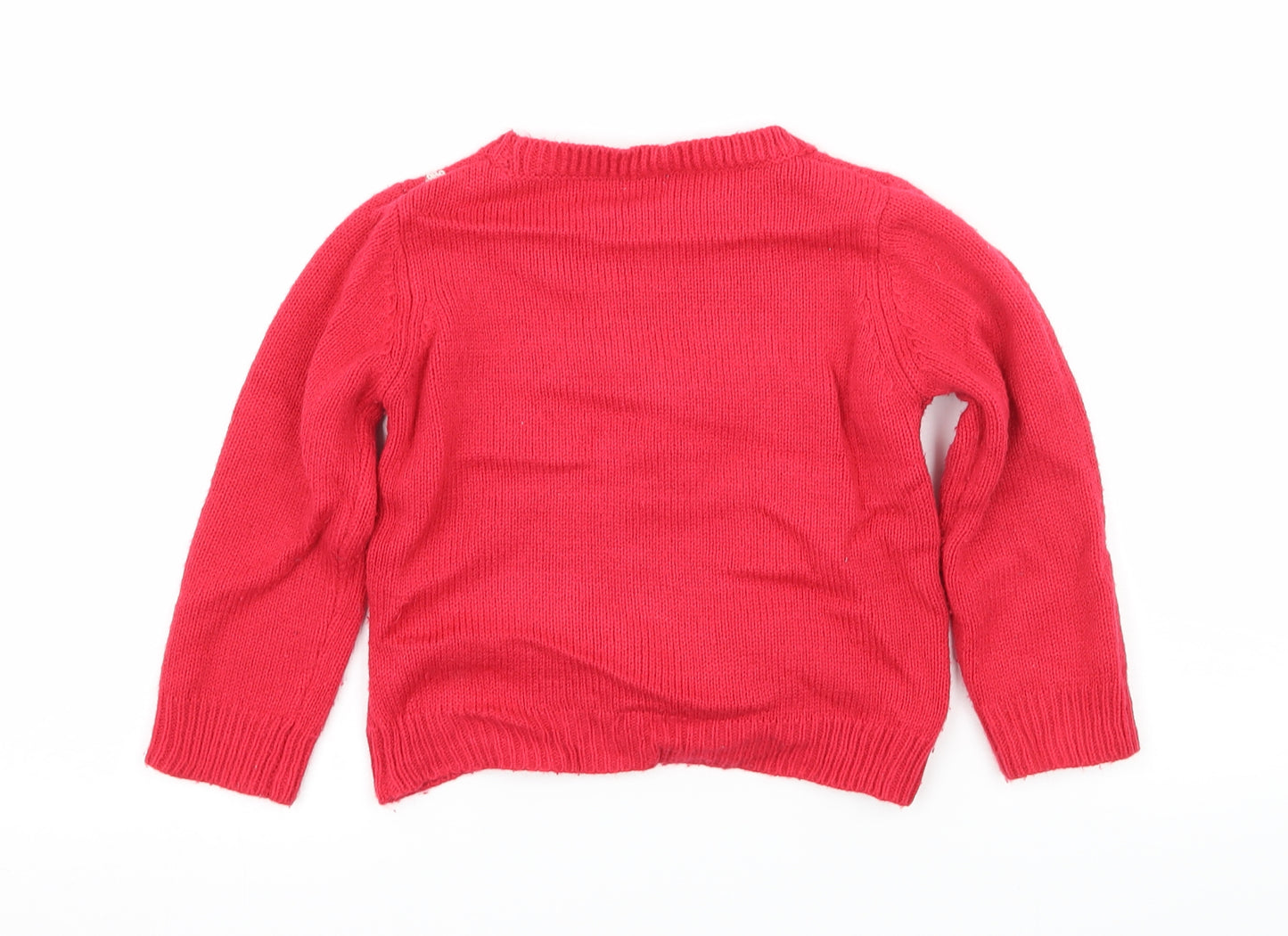 F&F Girls Pink  Knit Pullover Jumper Size 2-3 Years  - Rudolph