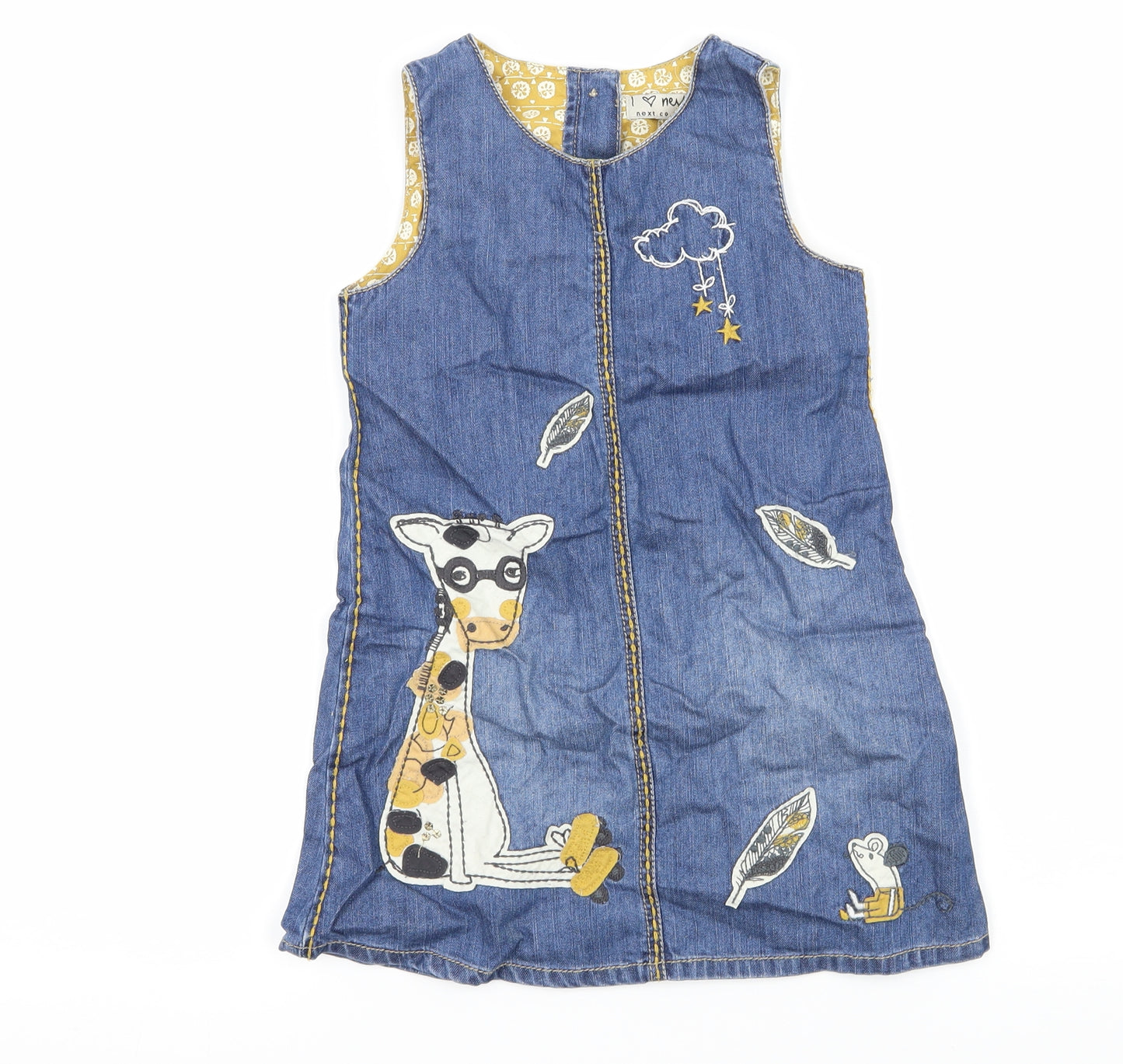 NEXT Girls Blue Geometric Denim A-Line  Size 2-3 Years  - Giraffe
