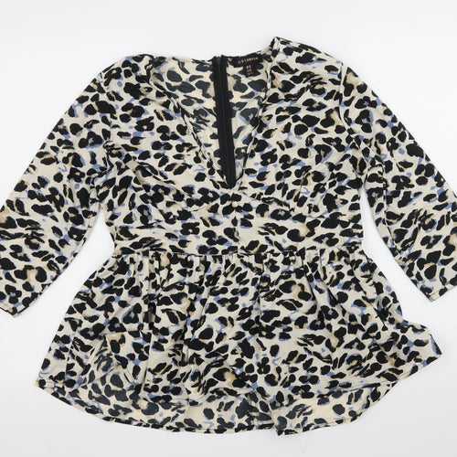 QED London Womens Beige Animal Print  Basic Blouse Size 12