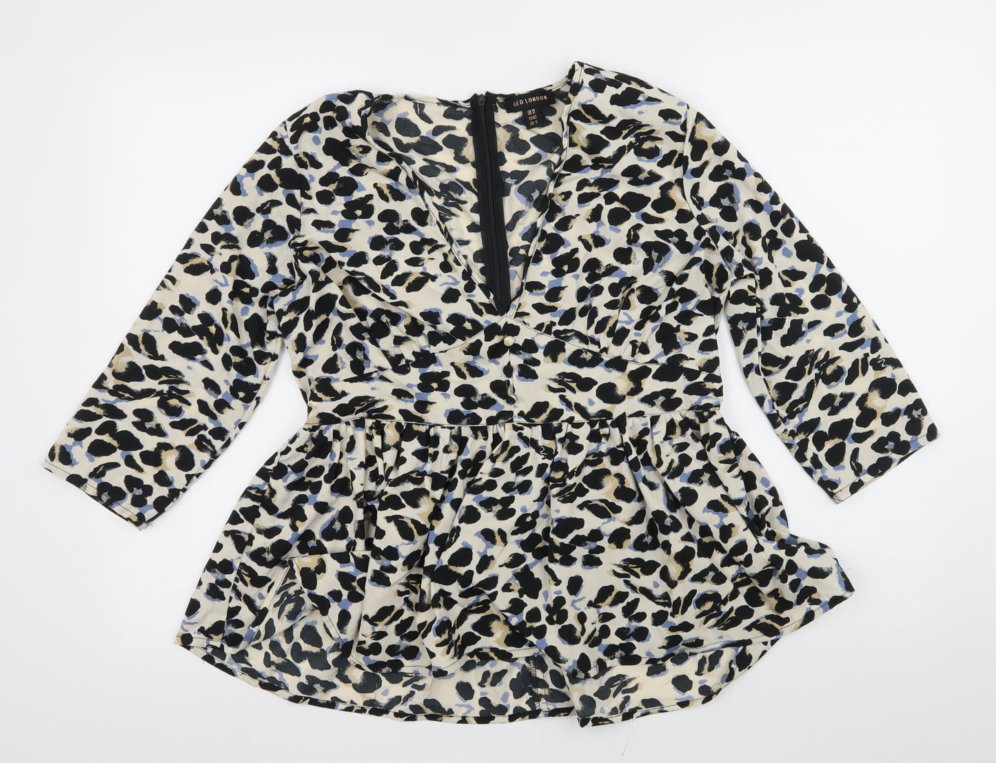 QED London Womens Beige Animal Print  Basic Blouse Size 12
