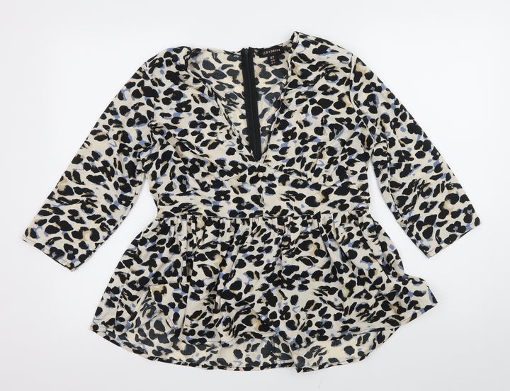 QED London Womens Beige Animal Print Basic Blouse Size 12