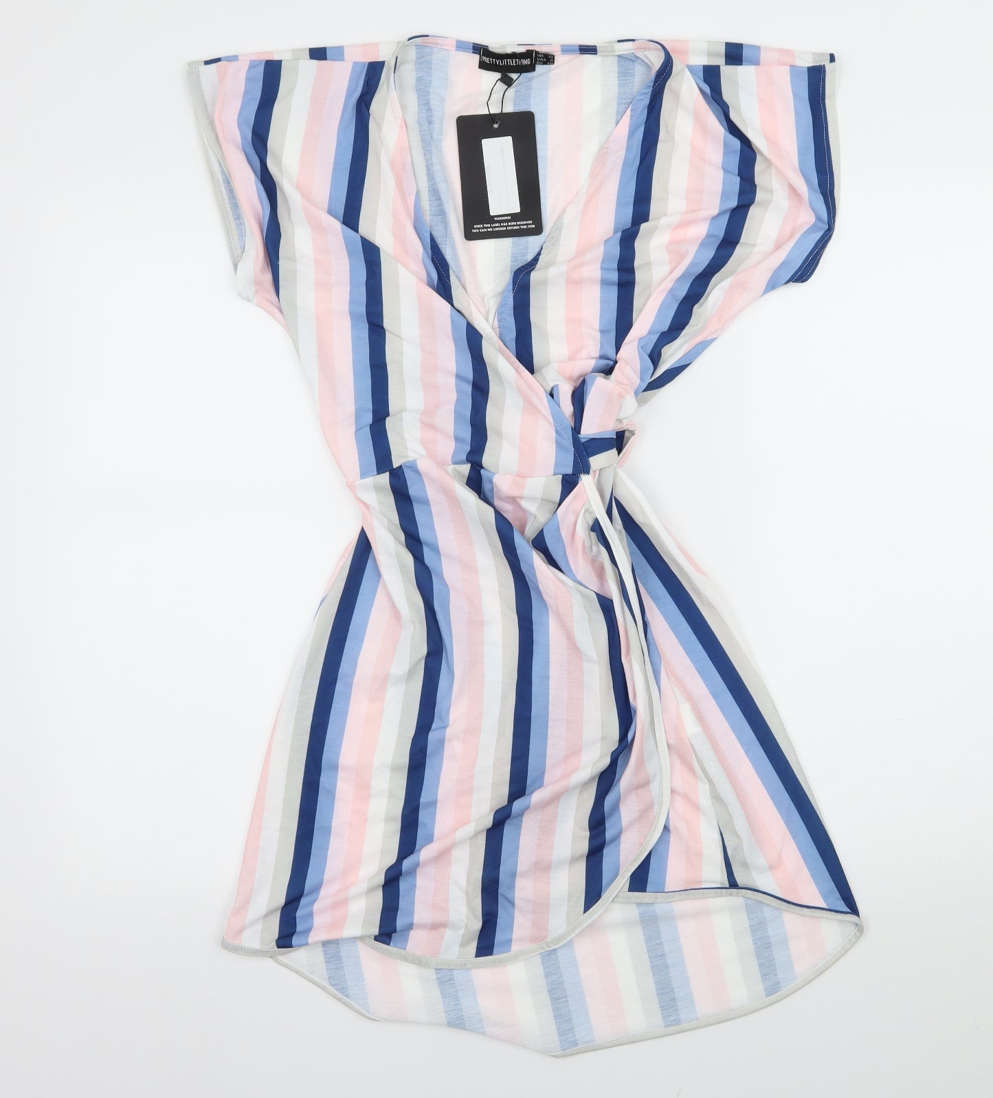 PRETTYLITTLETHING Womens Multicoloured Striped Jersey Wrap Dress  Size 12