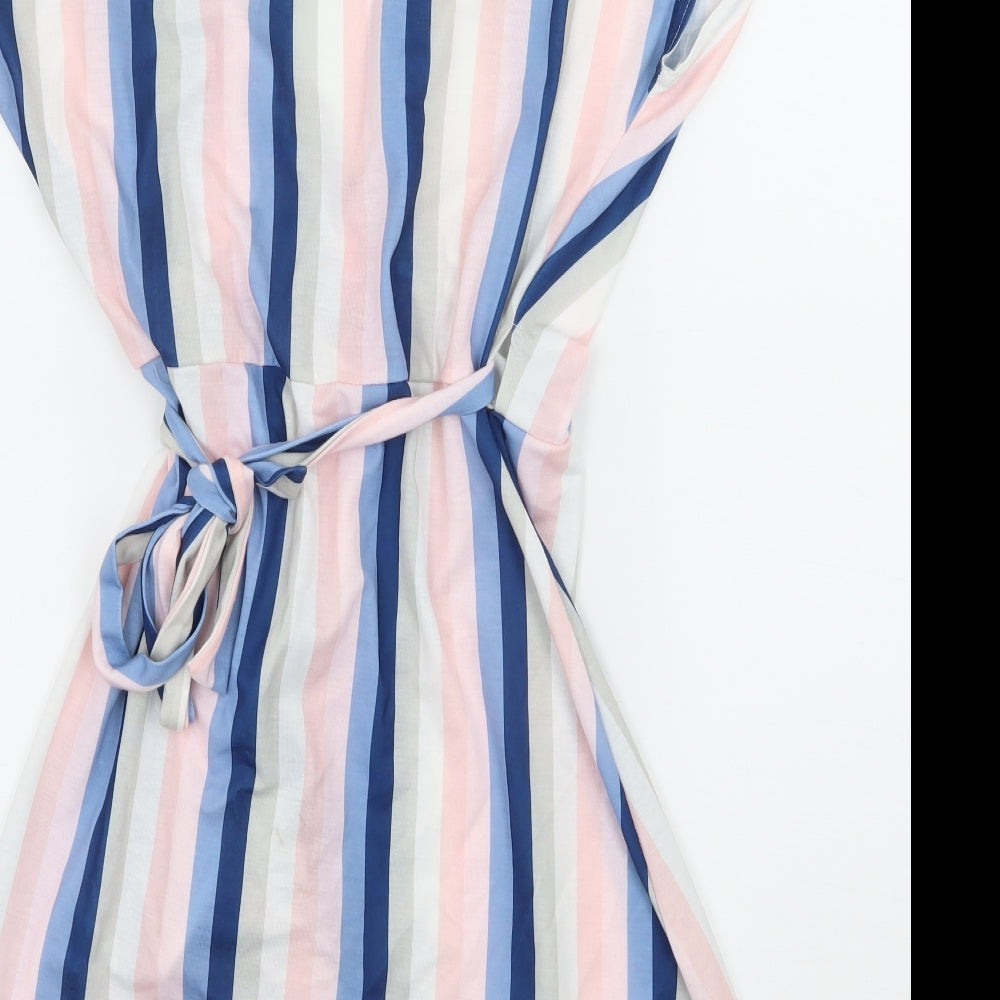 PRETTYLITTLETHING Womens Multicoloured Striped Jersey Wrap Dress  Size 12