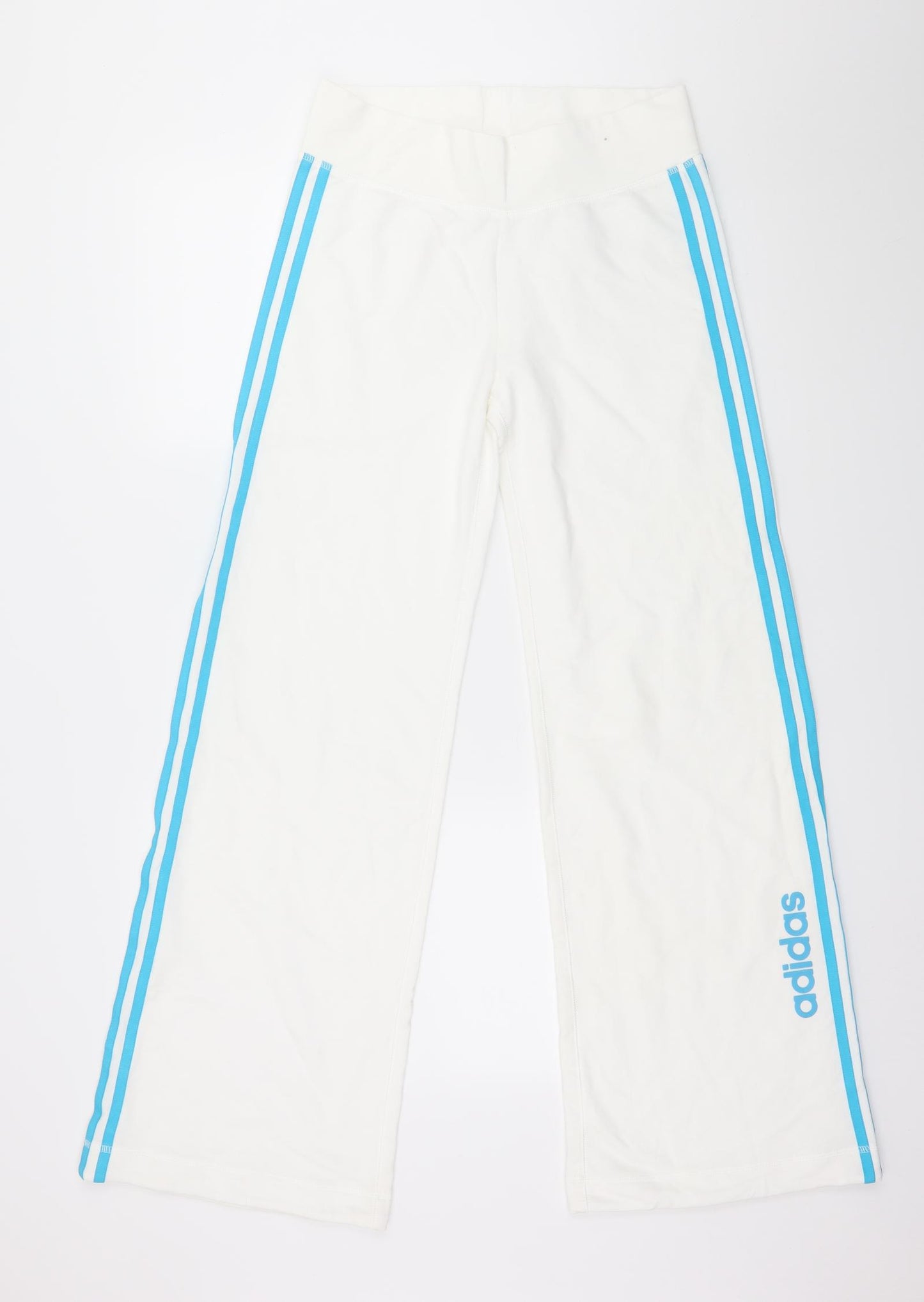 adidas Womens White Striped Jersey Jogger Trousers Size 10 L30 in