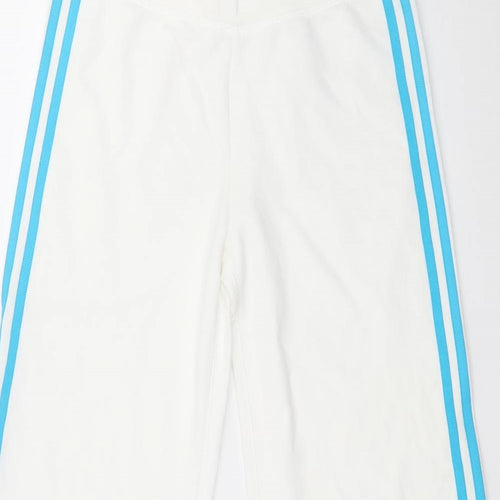 adidas Womens White Striped Jersey Jogger Trousers Size 10 L30 in