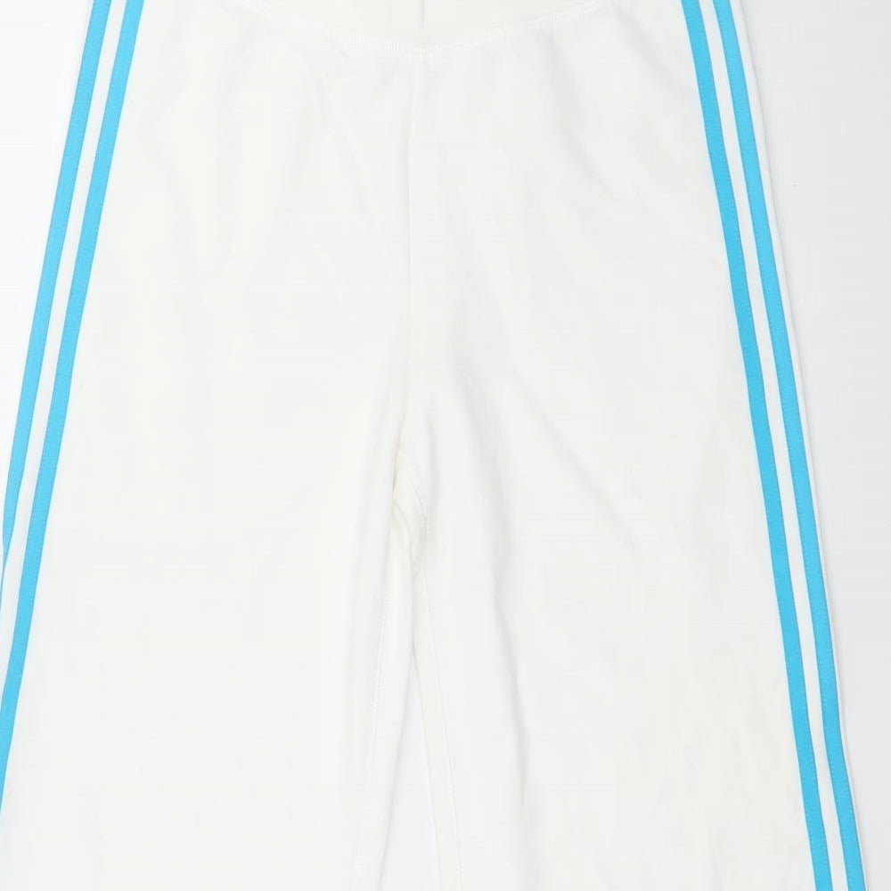 adidas Womens White Striped Jersey Jogger Trousers Size 10 L30 in