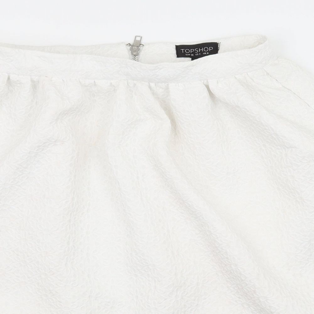 Topshop Womens White Floral  Flare Skirt Size 8