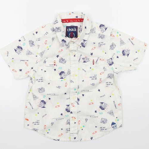 Chalk Boys White Geometric  Basic Button-Up Size 4-5 Years  - Hawaiian