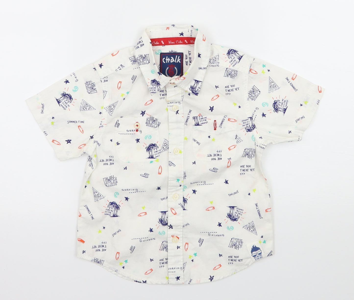 Chalk Boys White Geometric  Basic Button-Up Size 4-5 Years  - Hawaiian
