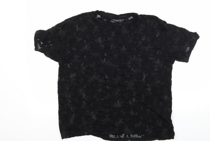 Topshop Womens Black Floral Mesh Basic T-Shirt Size S