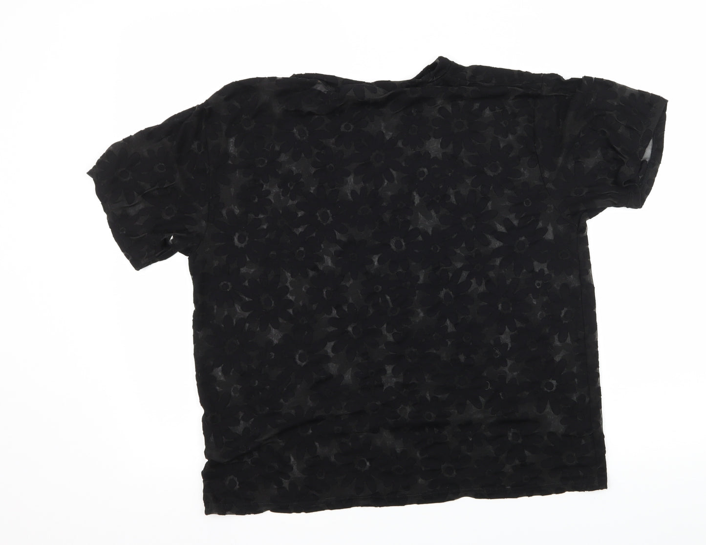 Topshop Womens Black Floral Mesh Basic T-Shirt Size S
