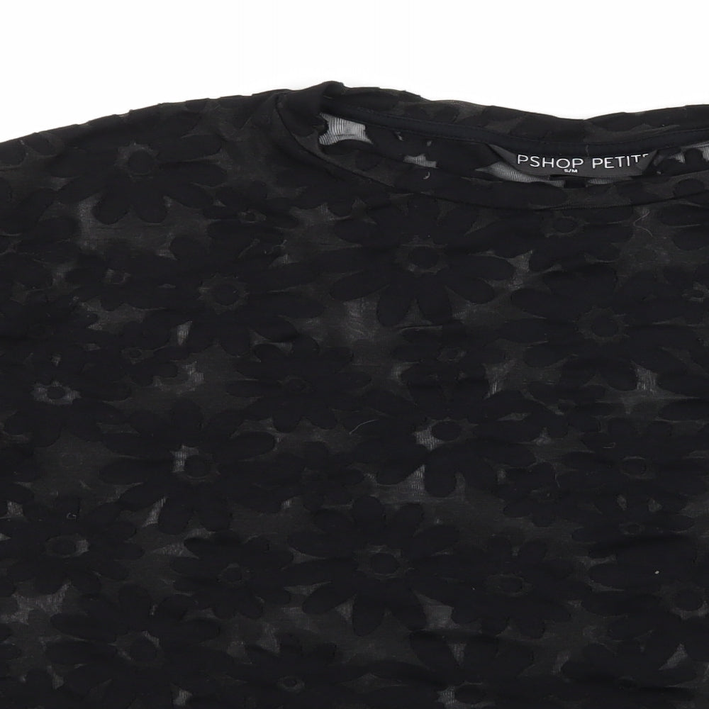 Topshop Womens Black Floral Mesh Basic T-Shirt Size S